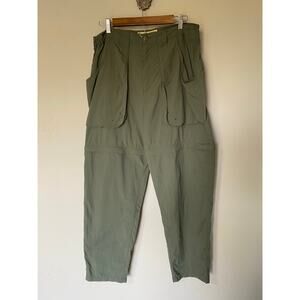 Cabelas Olive Green Guidewear Convertible Cargo Nylon Pants Large Hiking Outdoor